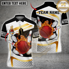 Maxcorners Bowling Golden Flaming Strike Multicolor Customized Name, Team Name 3D Shirts