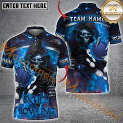 Maxcorners Custom Bowling Team Jersey, Skull Bowling With Flaming Ball and Pins Personalization Name And Team Name