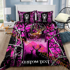 Maxcorners Custom Text Camo Deer Hunting Mutilcolor Option Bedding Set 3D All Over Printed
