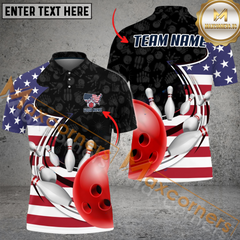 Maxcorners American Curve Strike US Flag Bowling Jersey Multicolor Option Customized Name, Team Name 3D Shirt