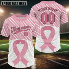 Maxcorners Custom White-Pink Ribbon Baseball Jerseys For Men Breast Cancer Awareness Baseball Shirt LM1109
