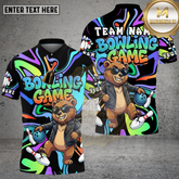 Maxcorners Bowling Shirt Cool Bear Cartoon Graffiti Style Multicolor Options Personalized Name, Team Name 3D Shirt (4 Colors)