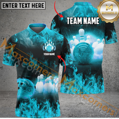 Maxcorners Ball And Pins Fire Flame Bowling Jersey Multicolor Option Customized Name, Team Name 3D Polo Shirt