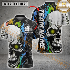 Maxcorners Inferno Skull Rainbow Color Bowling Jersey Personalized Name 3D Unisex Shirt