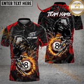 Maxcorners Billiards 8 Ball Pool Skull Fire Claws Multicolor Customized Name, Team Name 3D Shirt