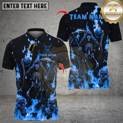 Maxcorners Bowling Flame Reaper And Fire Skull Multicolor Customized Name, Team Name 3D Shirts