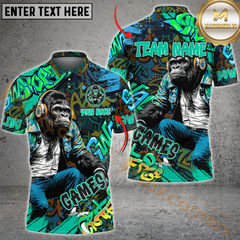 Maxcorners Graffiti Chimp Bowling Jersey Multicolor Option Customized Name, Team Name 3D Polo Shirt