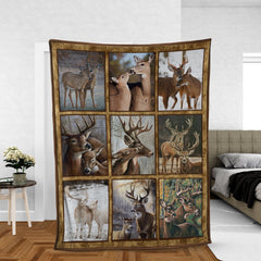 Maxcorners Buck & Doe Deer Lovers Fleece Blanket - Hunting Lodge & Cabin Decor Gift LM1611