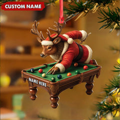 Maxcorners Personalized Acrylic Deer Christmas Ornament - Funny Buck Playing Pool in Santa Outfit Holiday Decor LM0110