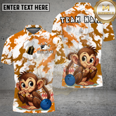 Maxcorners Bowling Monkey Cute Cartoon Multicolor Options Personalized Name, Team Name 3D Shirt (4 Colors)