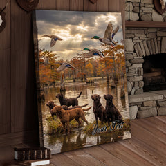 Maxcorners Duck Hunting Dog Action Shot In Water Personalized Name Canvas