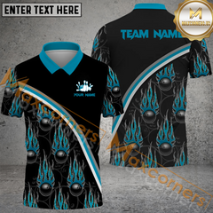 Maxcorners Purple Fire Black Bowling Jersey Multicolor Option Customized Name, Team Name 3D Polo Shirt