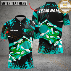 Maxcorners Bowling Golden Blast Personalized Name Men And Women 3D Polo Shirt Custom Bowling Team Jersey (4 Colors)