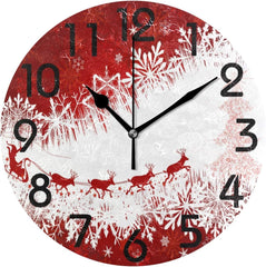 Maxcorners Round wall clock with snowflake print, Christmas tree, 9.5 inch, battery operated, silent quartz analog desk clock for home, office, school TU3012