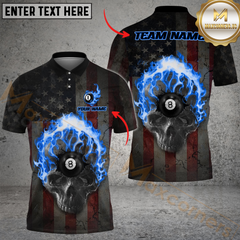 Maxcorners Billiard 8-Ball Pool Hell Skull Fire Multicolor Personalized Name, Team Name 3D Shirt