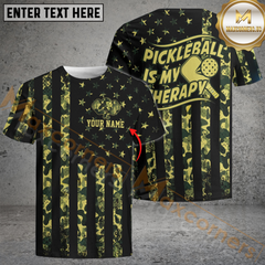 Maxcorners Camo Olive-Cream 3D American Flag Personalized Name, Team Name Unisex Shirt