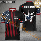 Maxcorners American Flag Patriotic Bowling Jersey Customized Name, Team Name 3D Polo Shirt
