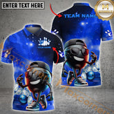 Maxcorners Galaxy Funny Bowling Pattern Multicolor Options Personalized Name, Team Name 3D Polo Shirts (4 Colors)