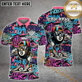 Maxcorners Graffiti Funny 8 Ball Billiard Pattern Multicolor Options Personalized Name, Team Name 3D Polo Shirt (4 Colors)