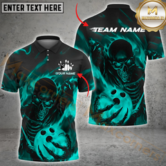 Maxcorners Bowling Skull Flame Multicolor Customized Name, Team Name 3D Shirts