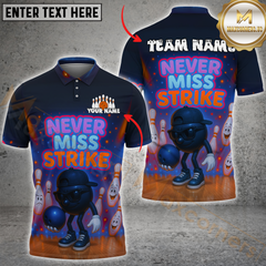 Maxcorners Bowling Funny Ball Never Miss Strike Multicolor Customized Name, Team Name 3D Shirts