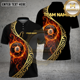 Maxcorners Billiards Shirt Golden Tribal Fire 8 Ball Multicolor Options Personalized Name, Team Name 3D Shirt (4 Colors)
