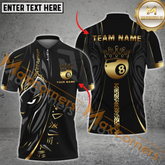 Maxcorners Ball 8 Black Panther Golden Pattern Billiard Jersey Multicolor Options Personalized Name, Team Name 3D Polo Shirt (4 Colors)