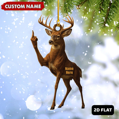 Maxcorners Personalized Funny Deer Buck Fukin' Finger Hunting Acrylic Christmas Ornament And Keychain Custom Gift For Hunters 2D Flat