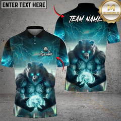 Maxcorners Thunder Bear Golf Polo Funny Golf Polo Shirt, Customized Name & Team Name 3D Shirts (4 Colors)