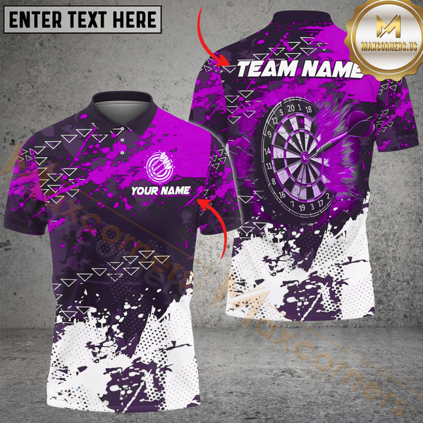 Maxcorners Darts Fire Grunge Multicolor Option Customized Name, Team Name 3D Polo Shirt
