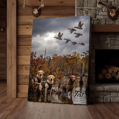 Maxcorners Waterfowl Hunting Dogs Under Dramatic Sky Personalized Name Canvas