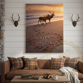 Maxcorners Deer Couple Beach Sunset Love Footprints Personalized Name Canvas