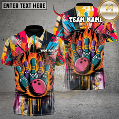 Maxcorners Flaming Squad Bowling Graffiti Color Burst Personalized Name 3D Unisex Shirt