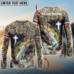 Maxcorners Bass Fishing Cross Camo Personalized Name, Team Name 3D Long Sleeve Shirt