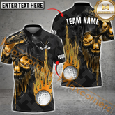 Maxcorners Golf Fire Ball Skull Multicolor Option Customized Name, Team Name 3D Polo Shirt