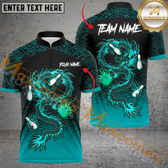 Maxcorners Dragon Bowling Jersey Multicolor Option Customized Name, Team Name 3D Polo Shirt