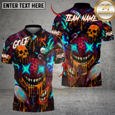 Maxcorners Neon Skull Golf Monster Polo Shirt, Customized Name & Team Name 3D Shirts (4 Colors)