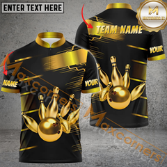 Maxcorners Golden Bowling Jersey Multicolor Option Customized Name, Team Name 3D Polo Shirt
