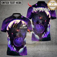 Maxcorners Moon Wolf With Bowling Multicolor Customized Name, Team Name 3D Shirts