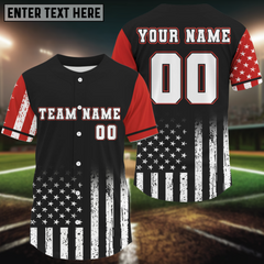 Maxcorners Custom Black And Red US Flag Patriotic Baseball Shirt For Men Youth Baseball Jerseys LM1809