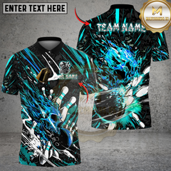 Maxcorners Bowling And Pins Flame Skull Strike Multicolor Customized Name, Team Name 3D Shirts