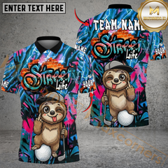 Maxcorners Sloth Street Golf Polo Shirt, Customized Name & Team Name 3D Shirts (4 Colors)