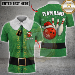 Maxcorners Christmas Bowling Elf Multicolor Customized Name, Team Name 3D Shirt