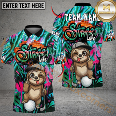 Maxcorners Sloth Street Golf Polo Shirt, Customized Name & Team Name 3D Shirts (4 Colors)