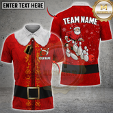 Maxcorners Santa Bowling Strike Elf Multicolor Customized Name, Team Name 3D Shirt