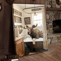 Maxcorners Moose Canvas Farmhouse Bathtub Fresh Eggs Sign Canvas Wall Art