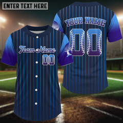 Maxcorners Custom Navy Pinstripe Button Up Baseball Shirt For Men Classic Youth Baseball Jerseys LM1809