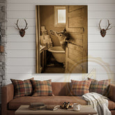 Maxcorners Deer Canvas Wooden Bathroom Bathtub Toilet Paper Canvas Wall Art