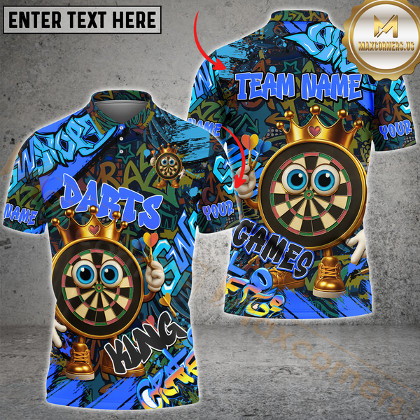 Maxcorners Darts Crown Graffiti Champion Multicolor Customized Name, Team Name 3D Polo Shirt