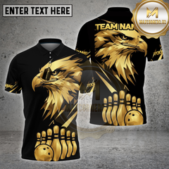 Maxcorners Bowling Shirt Golden Eagle Black Background Multi Options Personalized Name, Team Name 3D Shirt
